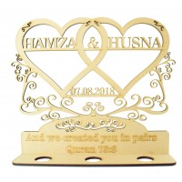 Laser Cut 'And we created you in pairs. Quran 78:8 ' Personalised Double Hearts with Swirl and Flourish Detail - 6mm